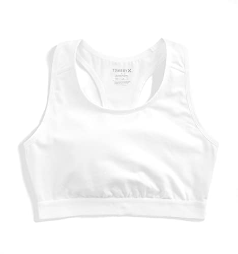 TomboyX Racerback Bra, Cotton for All Day Comfort, No Frills Scoop Neck, Wire Free (3XS-6X)-X-Large/X=White