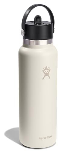 Hydro Flask Water Bottle - Insulated Stainless Steel - Wide Straw Lid, Non Spill, Leakproof in 40 Oz Ivory