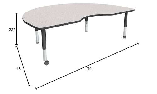 Image of Sprogs Adjustable Height Mobile Classroom Activity Table for Preschools, Kidney Preschool Activity Table with Casters, 48 inch L x 72 inch W x 23 inch H, Gray /Black