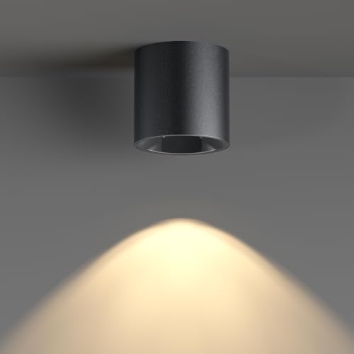 Image of JAYMP Modern LED Ceiling Spotlight 3000K Dimmable 24W Black Surface Mount Cylinder Down Light for Living Room Hallway Laundry Room