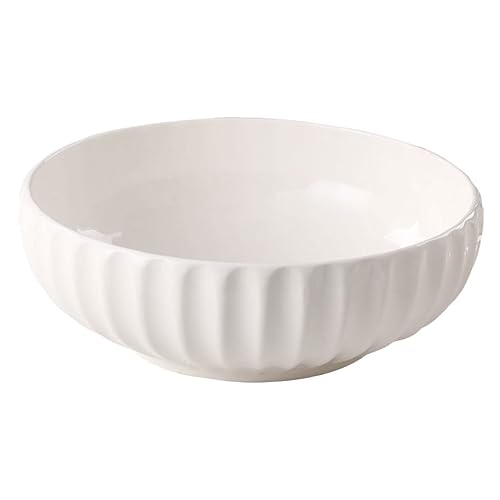 OFFSCH Thick-walled Ceramic Soup Basin White Handles Ideal for Mixing and Serving