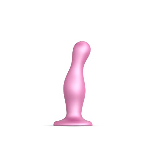 strap-on-me | Dildo/Plug "Curvy" | Gamme Hybride | Epouse les Courbes du Corps, Design Asymétrique | Silicone Ultra-Doux - Compatible Harnais | Rose Dragée Métallique, Taille S
