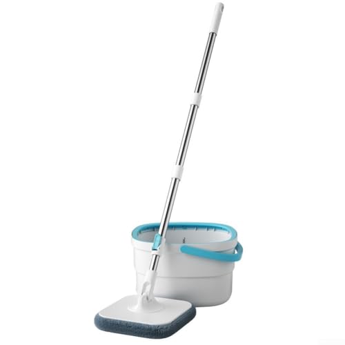 Startbuymore Juego de cubo plano para fregona y escurridor, kit de cubo giratorio de limpieza y separación de suciedad, artefacto de trapeador perezoso para el hogar, oficina, hotel