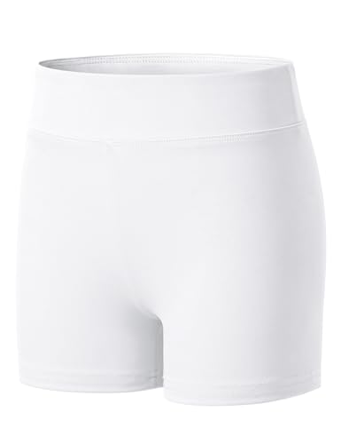 KEREDA Pantalones cortos de deporte para niña, pantalones cortos de ciclista, pantalones cortos para adolescentes, pantalones deportivos elásticos, Blanco, 11-12 años