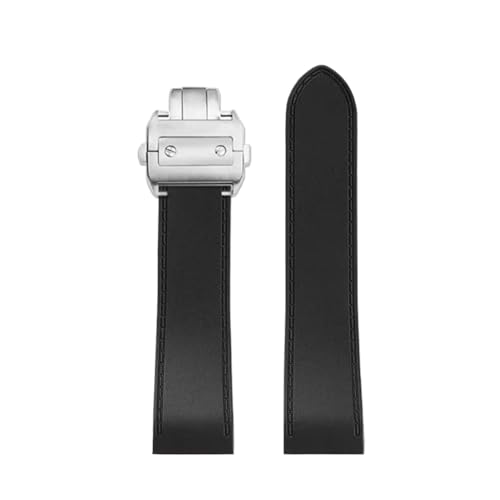 NINOMA Compatible con Cartier Santos100 Santos, correa de silicona de caucho, hebilla de metal Santos 100, pulsera negra suave for hombre, 23 mm y 25 mm.(Black-silver,23mm)
