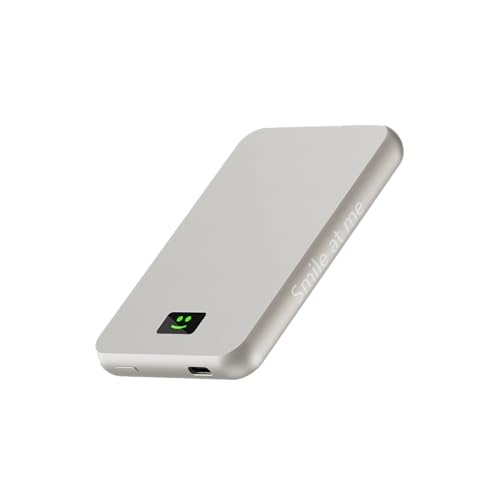 MagSafe - Batteria esterna 5000 mAh, ricarica rapida, 100 W, GaN, Powerbank Ultra Compact con specchio e display a LED, compatibile con iPhone, USB-C, smartphone e tablet, Xoopar Smile Grigio