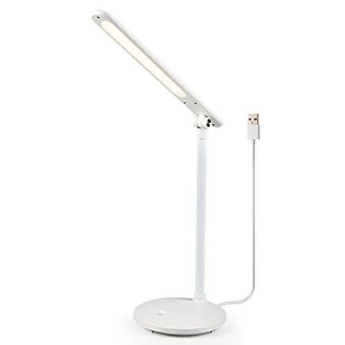 ALUOCYI LED Desk Lamp Home Office 7 Lighting White Desk Lamp with Usb Charging Port Battery Operated Reading Small Lamp for Dorm Study Bedroom Eye-Caring
