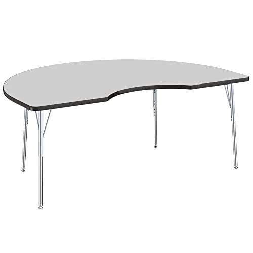 Image of Factory Direct Partners 10093-149 Kidney Activity School and Office Table (48 inch x 72 inch), Silver Standard Legs with Swivel Glides, Adjustable Height 19-30 inch - Gray Top and Black Edge