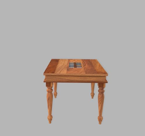Image of MoonWooden Solid Sheesham 5-Piece Wooden Dining Set with Carved Back Chairs, Sheesham Wood Table and 4 Sky Blue Cushioned Chairs, Natural Finish