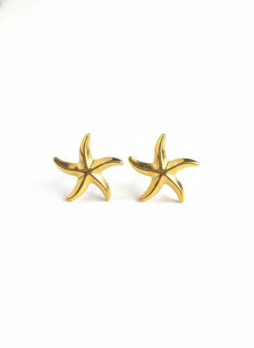 Image of Coastal Luck Jewelry Duo: Gold Plated Clover Bracelet & Starfish Studs - Anti-Tarnish Pinterest Aesthetic