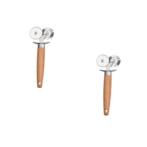 OUNONA 2 Pcs Pizza Cutter Tool Handle Stainless Steel Blade Wooden Handle Easy to Clean Home Kitchen Essential