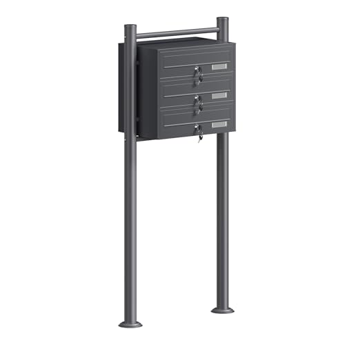 Wiltec 3er Briefkastenanlage Anthrazit 556 x 270 x 1200 mm,...