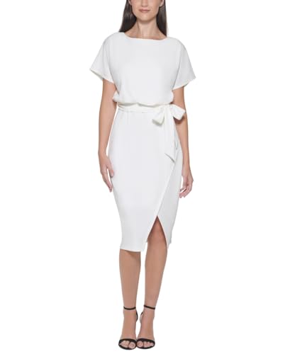 Image of Kensie Womens Short Sleeve Tie Waist Midi Dress