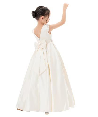 ekidsbridal Satin V-Back Flower Girl Dresses with Rhinestone Dance Recital Gown 3262