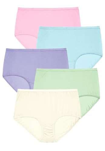 Comfort Choice Plus Size 5-Pack Tag-Free Full Coverage Cotton Brief - 12, Pastel Pack