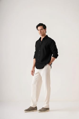 Image of CRYSTAL SKY Men Airy Linen Cotton Shirt Regular Fit Full Sleeves Solid Formal Shirt Stylish Daily Casual Office Wear