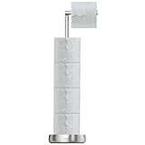 simpletome Toilet Paper Holder Stand with Storage Stable Weighted Base Bathroom Freestanding Toilet Roll Holder (304 Brushed Silvery)