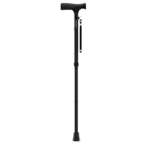 HoneyBull Walking Cane | Single Tip Canes for Men & Women, Foldable, Adjustable, Heavy Duty Up to 250 Pounds, with Travel Bag, Walking Canes for Seniors (Black)