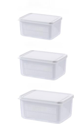 LUAMY 食品保存容器 収納ケース 野菜水切り器 蓋付き 冷蔵庫収納ケース 水切り保存パック ザル付 収納ボックス 整理ケース 大容量 環境にやさしいサラダ収納容器 通気穴付き 野菜フルーツチーズ用 保存容器 果物と野菜のかご ラップボックス 1.5L