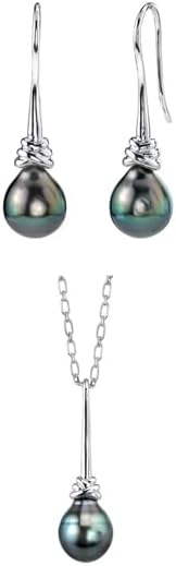 The Pearl Source AAA Quality Tahitian South Sea 9mm Drop Pearl Denise Pendant & Earrings Set for Women Elegant Jewelry Gift