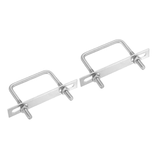 Image of PATIKIL M10x85x100mm Square U-Bolts Kit, 2Set 304 Stainless Steel Square U Shaped Bolts Replacement Parts with Frame Plates and Nuts for Ski Board Sailboat Trailer