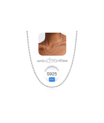 Jewlpire 2MM Italian Luxury Solid 18k Gold Over 925 Sterling Silver Chain Necklace for Women Men Girls, Diamond Cut Rope Chain Sturdy & Comfortable Women's Chain Necklaces, 16 18 20 22 24 26 Inch