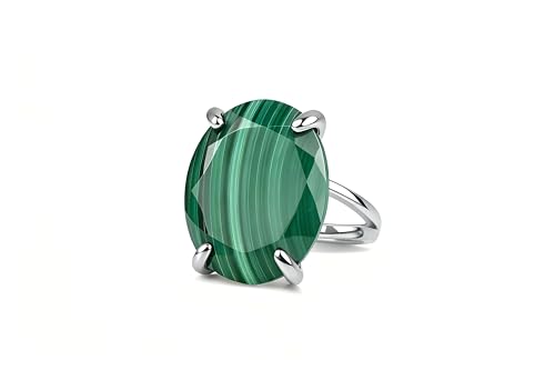 Bague malachite pour femme grande pierre ovale argent fait main
