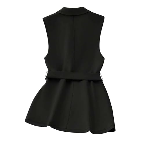 Women's Sleeveless Belted Blazer Jackets, Elegant Lapel Dressy Blazer Vest with Pockets3