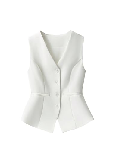 WDIRARA Women's Button Down Suit Vest V Neck Sleeveless Waistcoat Dressy Crop Top