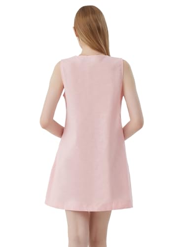 Image of hibshaby Womens Summer Cotton Linen V Neck Short Dress 2025 Sleeveless Mini Dress Casual Tank Dress Sundress with Pockets