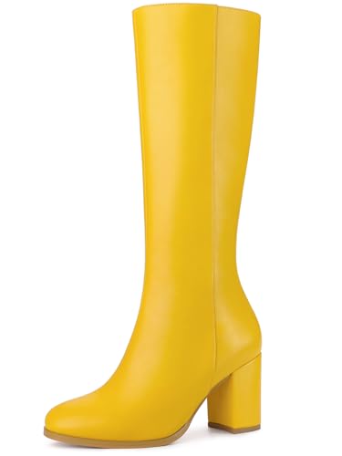 Bottes hautes pour femme avec fermeture éclair bout rond et talon bloc confortable