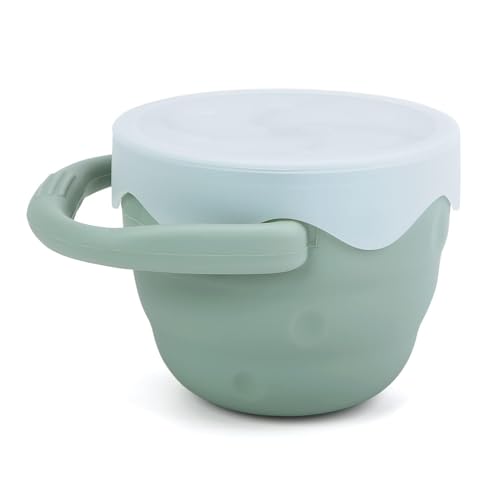 Image of Moonkie Baby Snack Cups for Toddlers No Spill, Collapsible Silicone Containers for Girl, Snack Catchers with Lid for Kids (Folding Green)