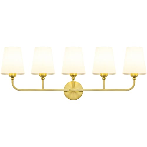 Image of Bathroom Vanity Light, Brushed Gold Bathroom Lighting Fixtures Over Mirror