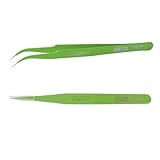 Yaogong Stainless Steel Slant Tips Pointed And Curved Tweezer (Green) 2 Pieces Set Both For Eyebrow Hari, Facial Hair Removal and Phone Repairing1.8MM Thickness