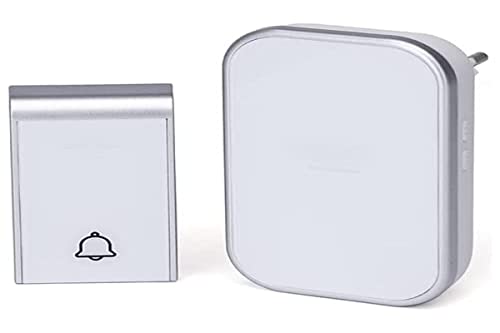 Timbre inalámbrico CA blanco y plateado, timbre autoalimentado de puerta, timbre exterior inalámbrico impermeable, timbre de 36 melodías, 3 niveles volumen, 1 unidad