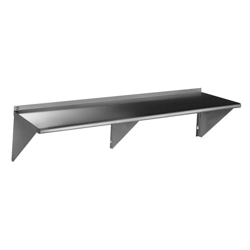 ROCKPOINT Stainless Steel Shelf 12 x 72 Inches 450lb, NSF Metal Commercial Shelves Wall Mount Floating Shelving with Backsplash for Restaurant, Kitchen, Home and Hotel, Silver