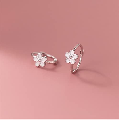 Image of Reffeer Solid 925 Sterling Silver Flower Hoop Earrings Huggie for Women Teen Girls Daisy Hoop Earrings Cartilage Helix Earrings