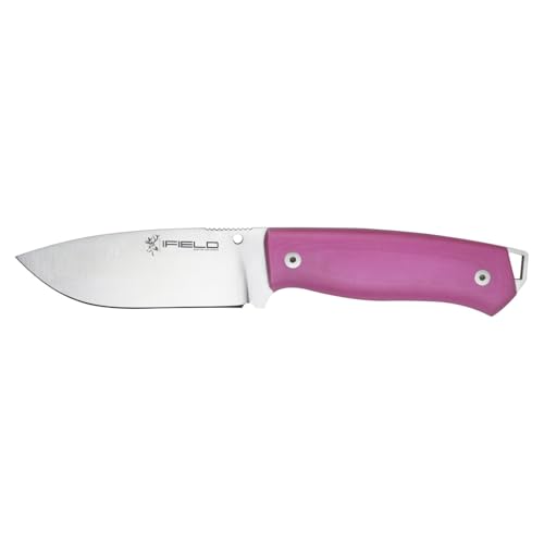 iFIELD Survival Knife Workout EL29111, 4.3 inch MOVA Blade Full Tang, micarta Pink Handle, Includes Beige Leather Sheath, Camping Tool for Fishing, Hunting, Sporting Activity