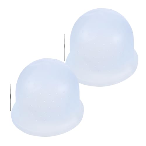 COSMEVIVI 2 juegos de gorros de silicona para mechas con gancho y aguja, reutilizables, con diseño de agujero perforado, para teñir el cabello en salones y uso doméstico.