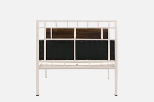 Image of Orvo Metal Extra Single Size Bed Without Storage | Wrought Iron Single Bed with Headboard & Footboard| Sturdy Powder Coated Platform Cot for Bedroom (Orvo Ivory)