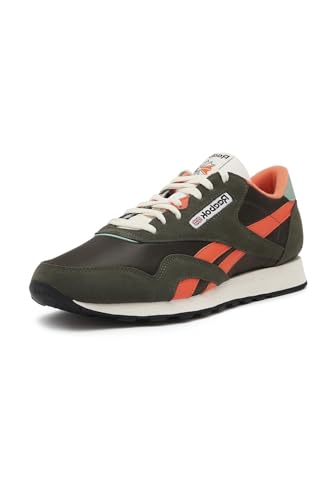 Reebok Herren Classic Nylon Sneaker, Hunter Green/Pump ORANGE/Vintage Chalk, 43 EU