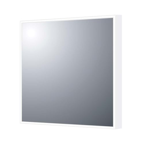HXUHUWS Square LED Backlit Flat Mirror with Sensor Switch, Aluminium Frame, Modern Design, 27.56inx27.56in, Sleek Silver Finish
