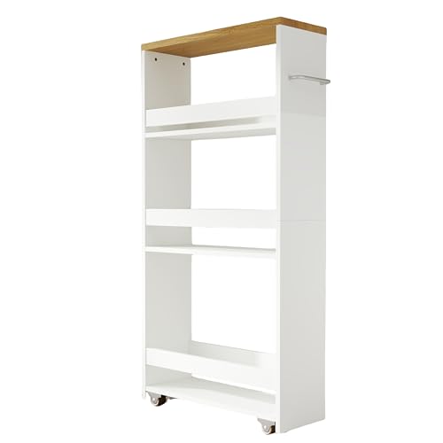 Xisilla - Estantería estrecha con ruedas, estante de cocina de 3 pisos, color blanco, poco espacio para cuarto de baño y sala de estar, ancho de 14 cm
