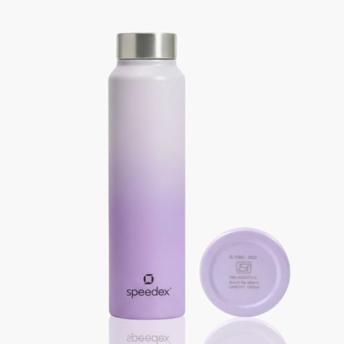 Image of Speedex Stainless Steel Water Bottle 1 Ltr, Leak Proof Screw Cap, BIS Approved 1000 ml Metal Bottle For Daily, Office, School, Gym, Travel Use for Men, Women, Kids, Adults, Dual Purple, Set of 1