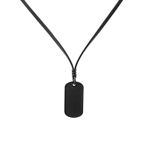 Colar Masculino Cordão De Couro Dog Tag Preto