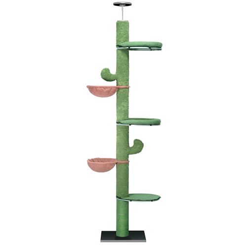ROYPET Adjustable Tall Cat Climbing Tree Floor-to-Ceiling Climber Toy with Hanging Hammock and Scratching Posts Furniture,Green