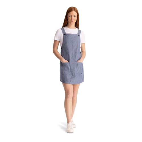 Trespass Women's Pinafore Dress Twirl - Button Fastening Straps, Button Fastened Sides, 2 Front Patch Pockets, Woven, 100% Cotton Navy Chambray