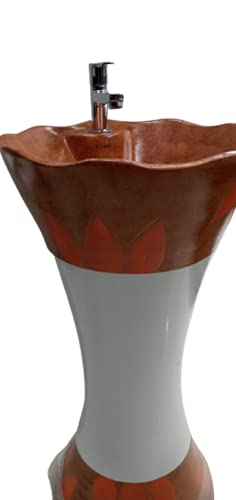 Image of ANAND PRESENTS, Ceramic DAMRU /Pedestal Free Standing Wash Basin for Bathroom & Living Room,FAUCET INCLUDED.