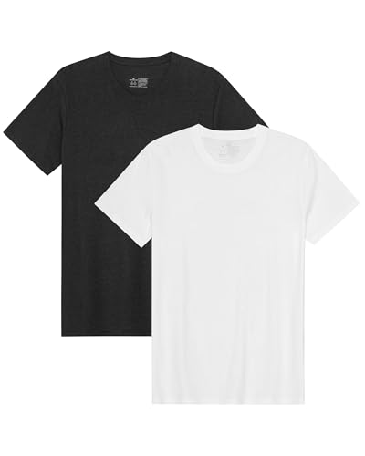 DANISH ENDURANCE Camisetas de Algodón Orgánico para Hombre, Cuello Redondo o Cuello en V, Manga Corta, 2-Pack Multicolor (1xBlanco, 1xNegro) L