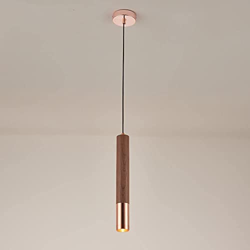 Suspension LED linéaire en bois de caoutchouc et métal rose rustique pour table de salle à manger